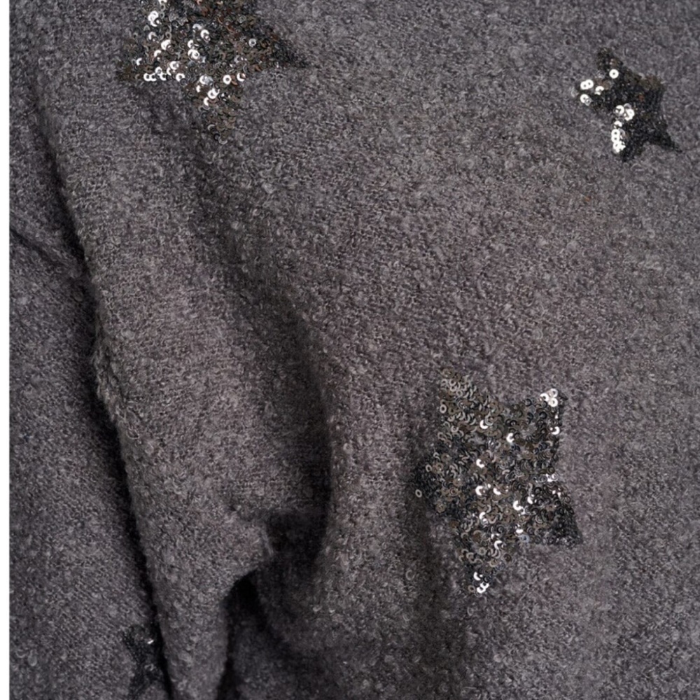 PEACH LOVE CALIFORNIA ever so soft sequin star charcoal sweater sz S M L - Picture 6 of 9
